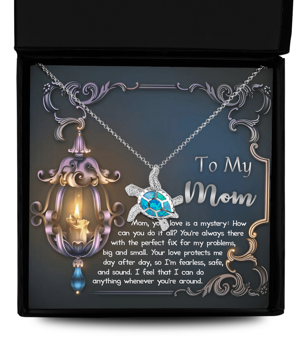 To My Mom Your Love Is a Mystery Opal Sea Turtle Pendant Necklace