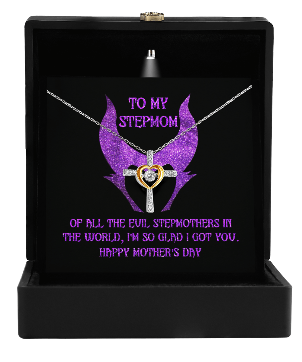 Stepmom Mother's Day Gift - To My Stepmom - Of All the Evil Stepmothers in the World, I'm Glad I Got You Cross Pendant Necklace