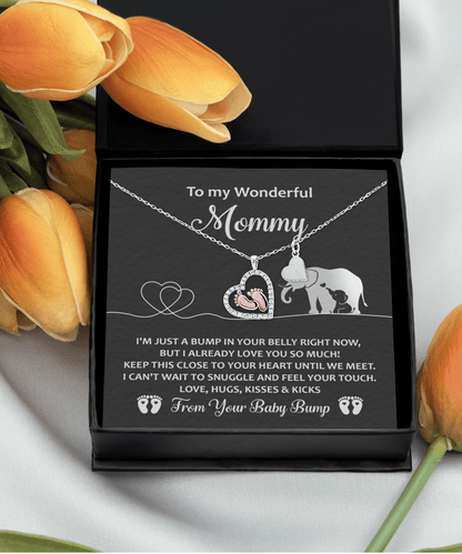 To My Wonderful Mommy I May be Just a Bump But I Love You So Much Baby Feet Necklace