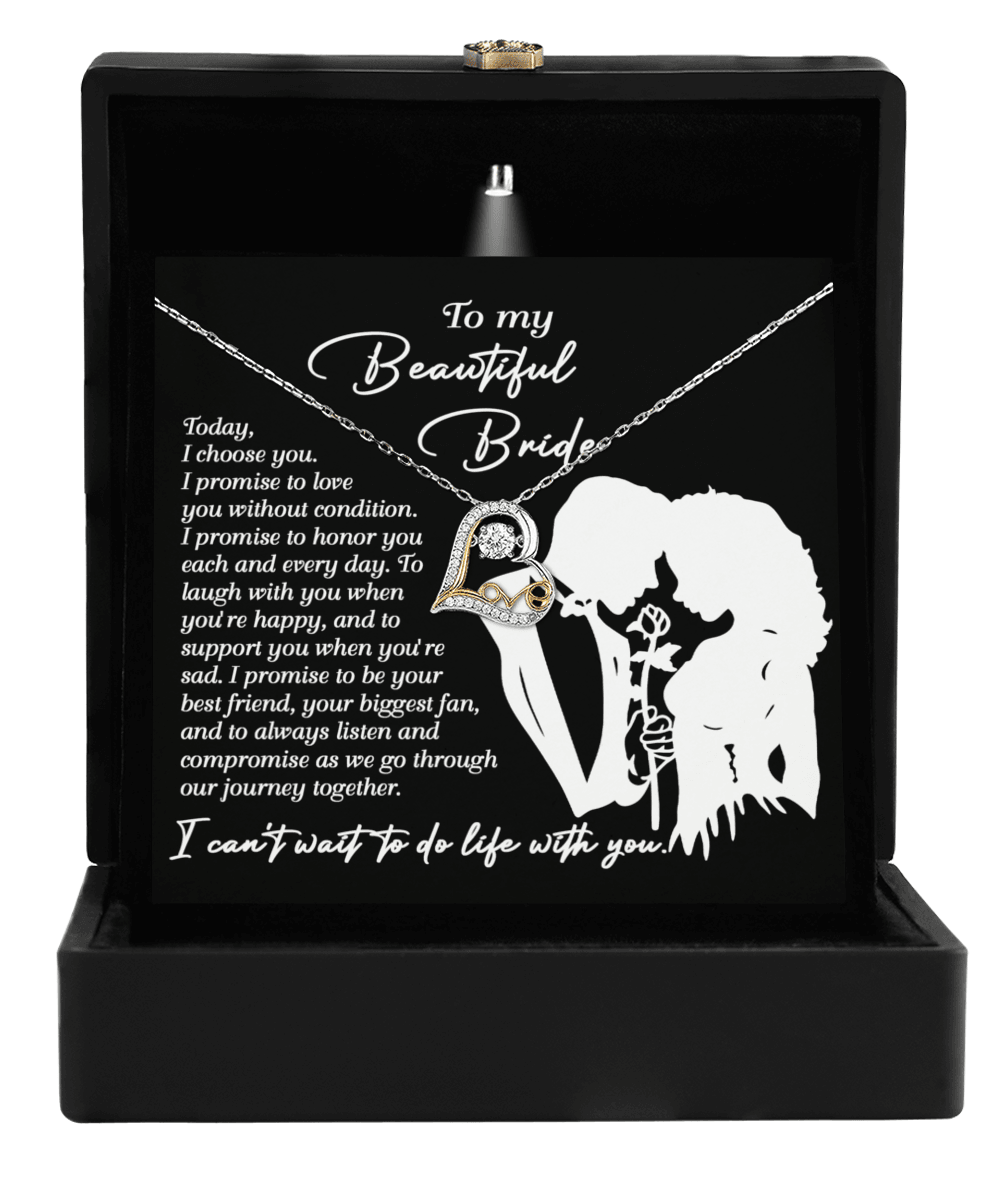 To My Beautiful Bride - I Choose You Love Dancing Heart Pendant Necklace Wedding Day Gift from Groom