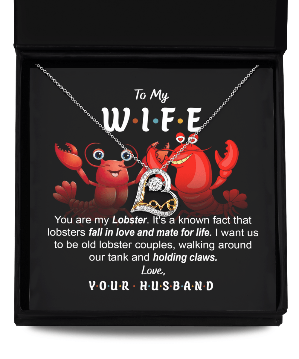 To My Wife - Old Lobster Couples Mate for Life Love Dancing Heart Pendant Necklace