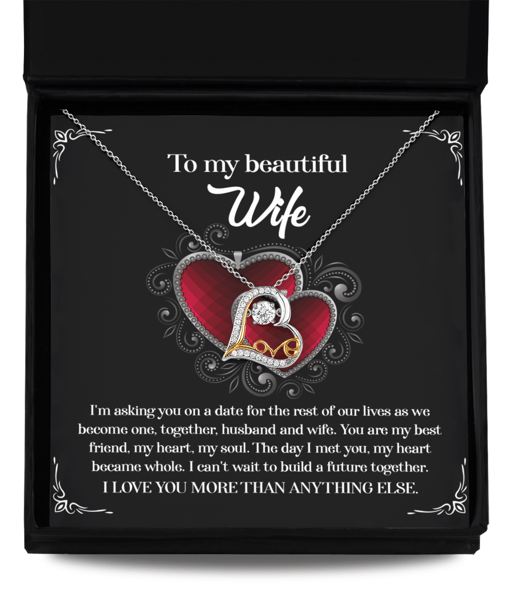 Wife Wedding Day We Become One Together Love Dancing Heart Pendant Necklace Gift for Bride from Groom