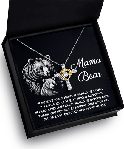 To My Mama Bear My Destination is In Your Arms Cross Pendant Necklace