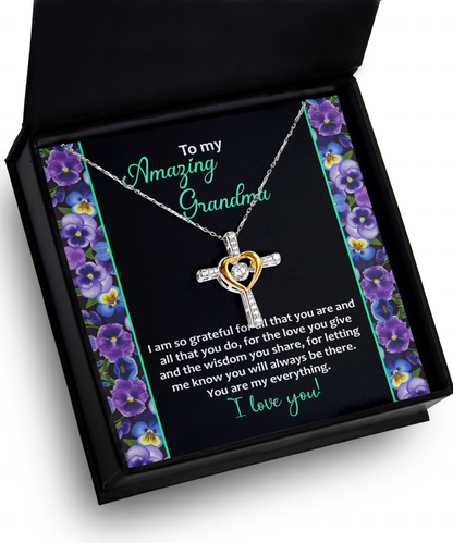 To My Amazing Grandma I am Grateful Cross Pendant Necklace