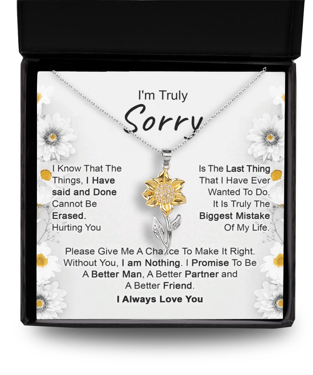 Apology Gift for Girlfriend, Wife, Soulmate - I’m Truly Sorry - Sunflower Jewelry