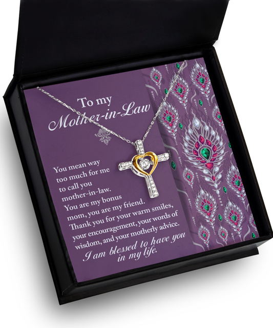 Mother-in-Law Gift You Are My Bonus Mom, My Friend Cross Pendant Necklace
