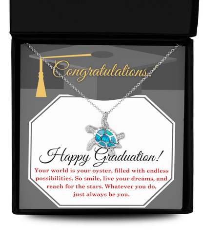 Graduation Gift The World is your Oyster Always Be You Opal Sea Turtle Pendant Necklace