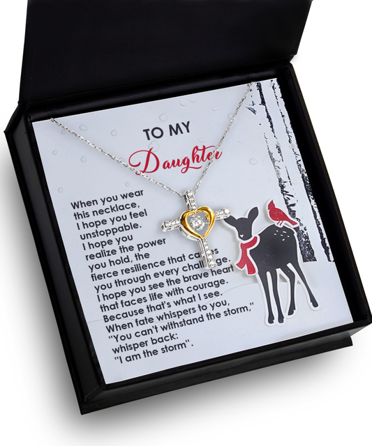 Daughter Heartfelt Gift- Every Challenge - Dancing Cross Pendant Necklace