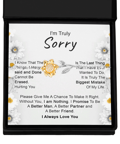 Apology Gift for Girlfriend, Wife, Soulmate - I’m Truly Sorry - Sunflower Jewelry