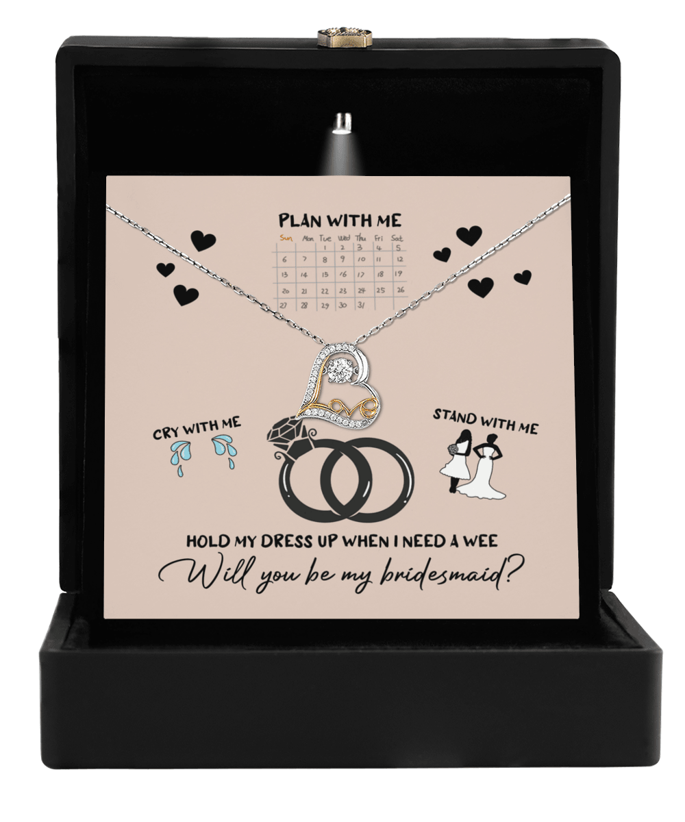 Bridesmaid Proposal Wedding Invite Will You Be My Main Witch Love Dancing Heart Pendant Necklace