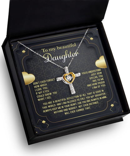 Daughter Gift for Birthday, Christmas, Graduation - Proud of You - Beautiful Reflection Cross Pendant Necklace