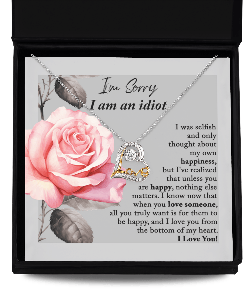 Apology Gift for Her - I'm Sorry I am an Idiot - Love Dancing Heart Pendant Necklace