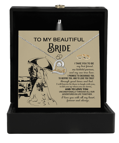 To My Beautiful Bride - My Best Friend, Faithful Partner Love Dancing Heart Pendant Necklace Wedding Day Gift