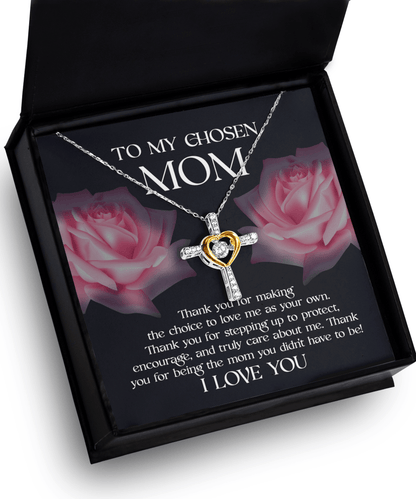 To My Chosen Bonus Mom Thank You for Stepping Up Cross Pendant Necklace