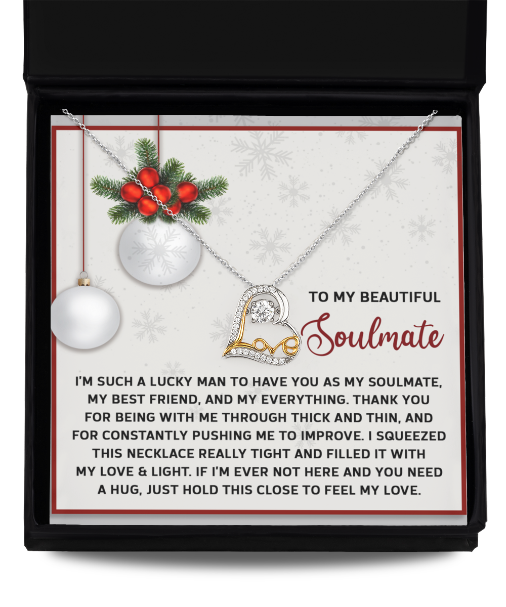 To My Beautiful Soulmate, My Best Friend, My Everything Romantic Christmas Anniversary Heart Pendant Necklace for Wife Girlfriend Jewelry