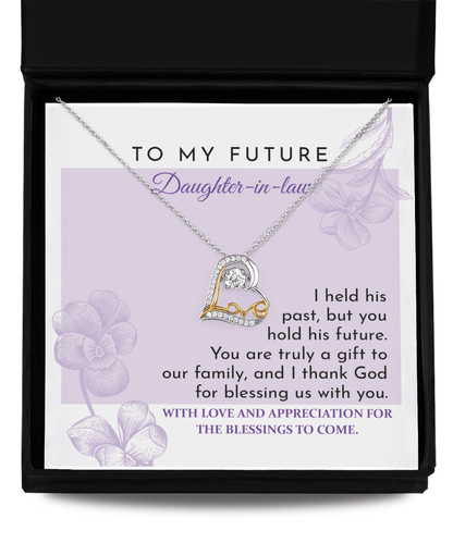 Future Daughter-in-law - You are a Gift to our Family Love Dancing Heart Pendant Necklace Wedding Gift for Bride