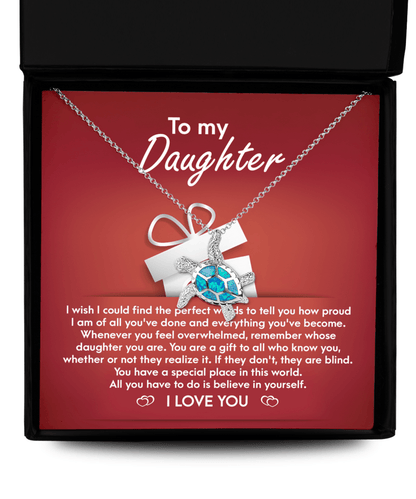 To My Daughter - Proud of You Opal Sea Turtle Pendant Necklace