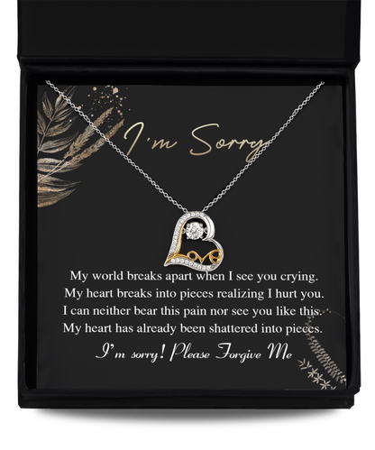 Apology Gift for Girlfriend, Wife, Soulmate - Sorry, See You Crying - Love Dancing Heart Pendant Necklace