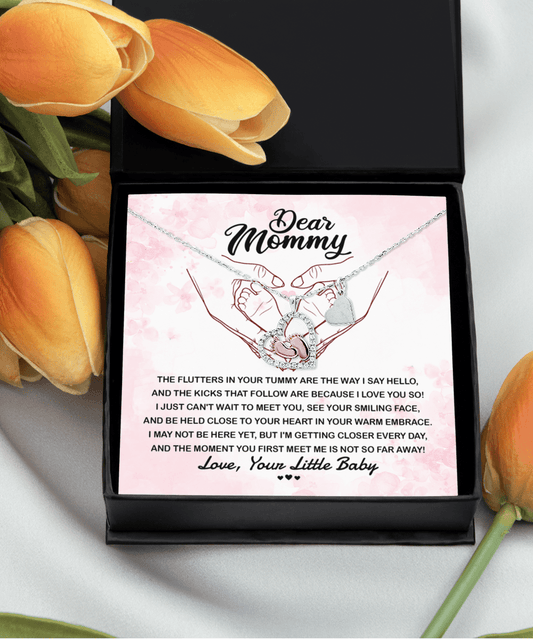 Dear Mommy I Can't Wait to Meet You Pregnancy Gift Baby Feet Pendant Necklace