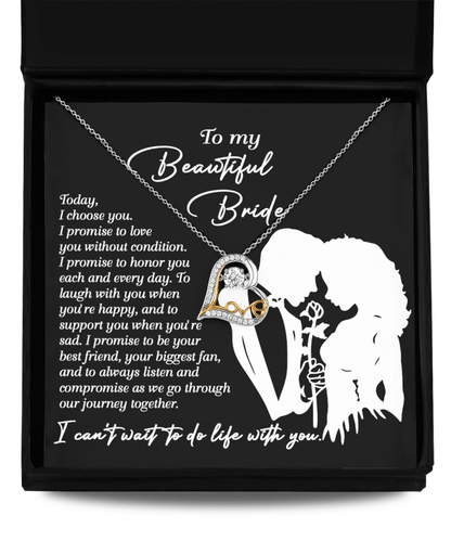 To My Beautiful Bride - I Choose You Love Dancing Heart Pendant Necklace Wedding Day Gift from Groom