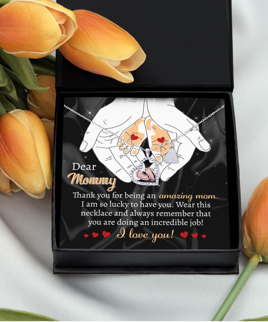 Dear Mommy Wear this Necklace You are Doing an Incredible Job Baby Feet Pendant Necklace