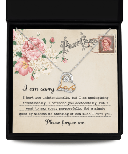 Forgive Me Gift - Sorry I Hurt You, I am Apologizing Intentionally - Love Dancing Heart Pendant Necklace