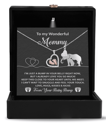 To My Wonderful Mommy I May be Just a Bump But I Love You So Much Baby Feet Necklace