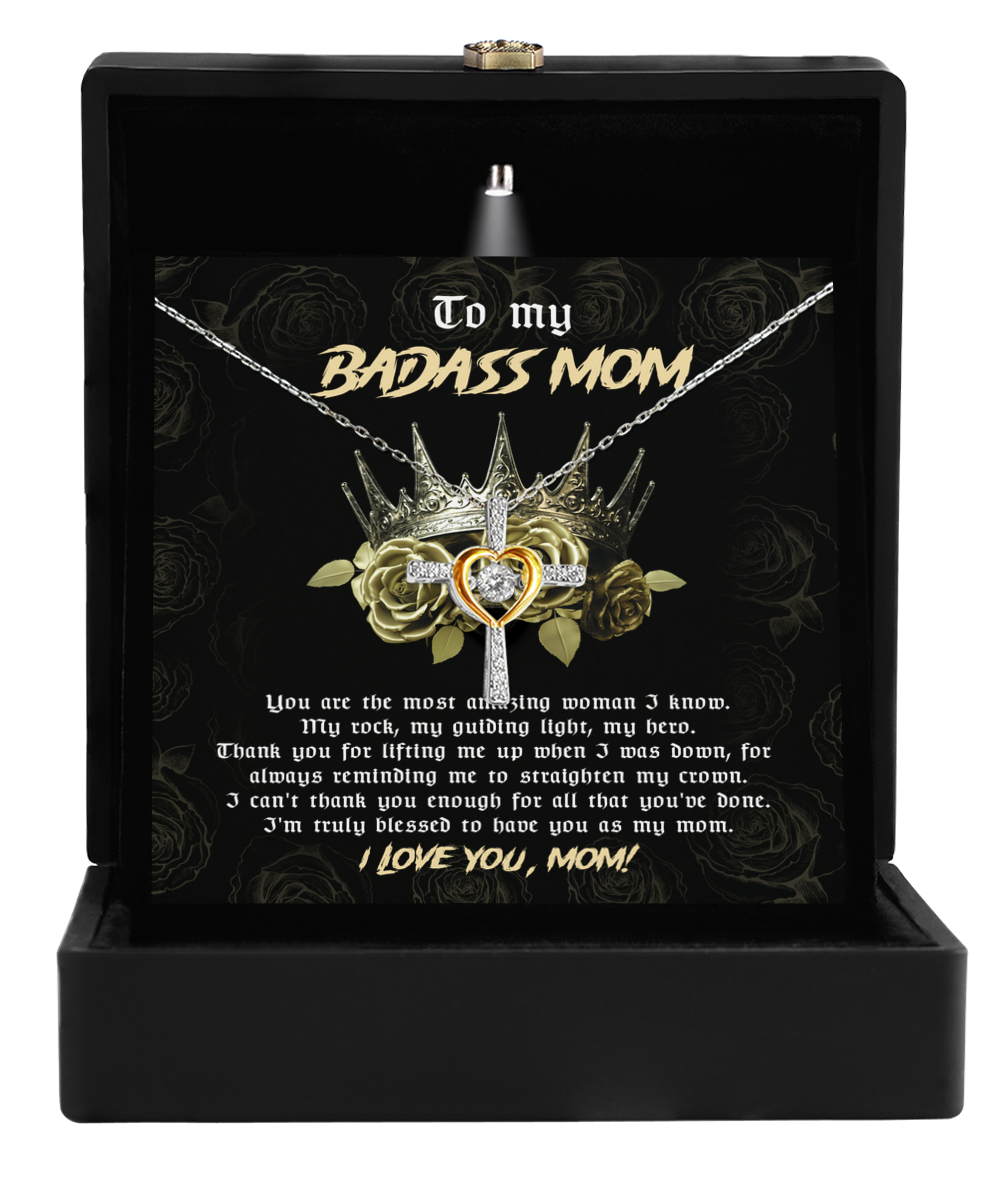To My Badass Mom You are My Rock Cross Pendant Necklace