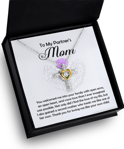 To My Partner's Mom You Welcomed me with Open Arms and an Open Heart Cross Pendant Necklace