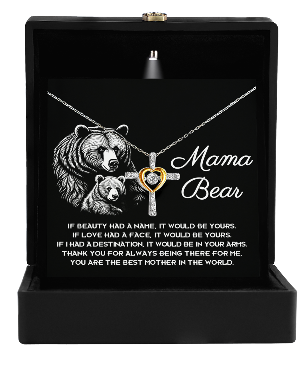 To My Mama Bear My Destination is In Your Arms Cross Pendant Necklace