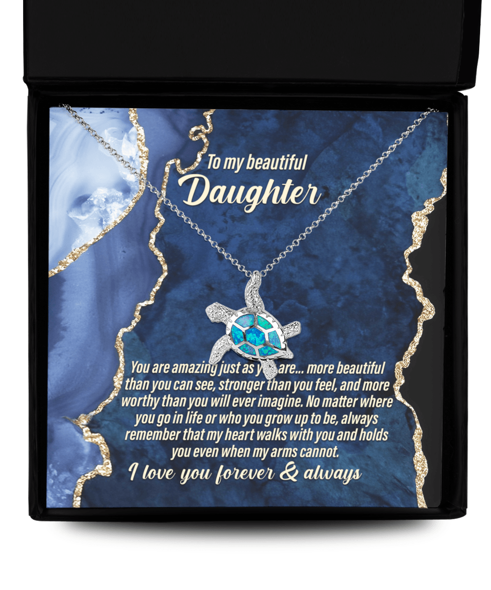 Daughter Inspirational Birthday Graduation Wedding Gift Opal Sea Turtle Pendant Necklace