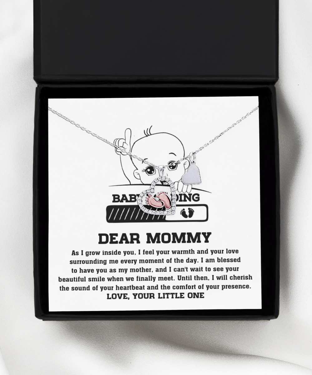 Dear Mommy Your Little One Can't Wait to See your Smile Baby Feet Pendant Necklace