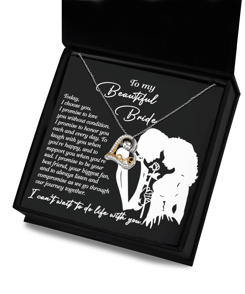 To My Beautiful Bride - I Choose You Love Dancing Heart Pendant Necklace Wedding Day Gift from Groom