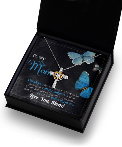 To My Mom Thank you for Believing In Me Cross Pendant Necklace Gift for Mother's Day Birthday