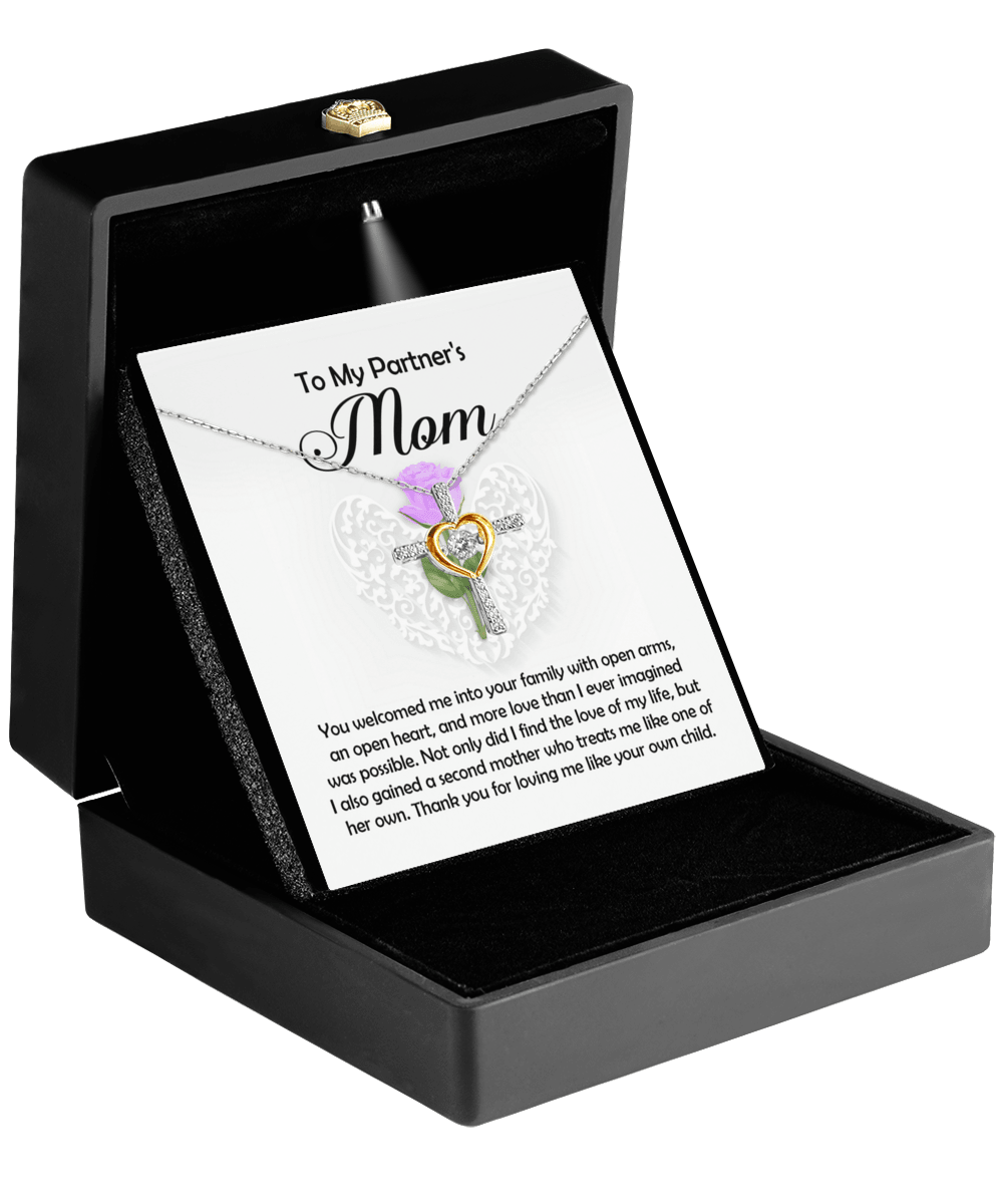 To My Partner's Mom You Welcomed me with Open Arms and an Open Heart Cross Pendant Necklace