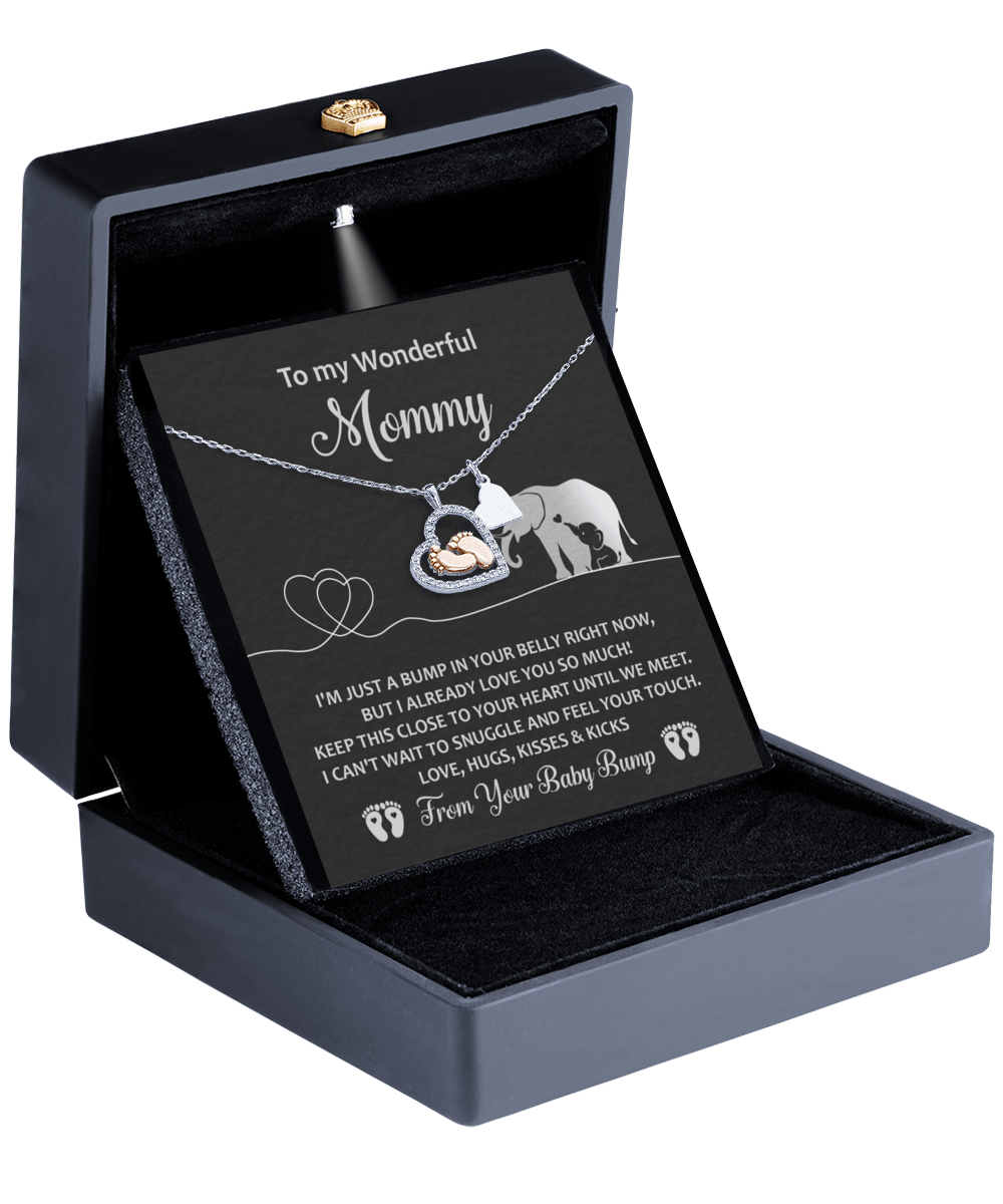 To My Wonderful Mommy I May be Just a Bump But I Love You So Much Baby Feet Necklace