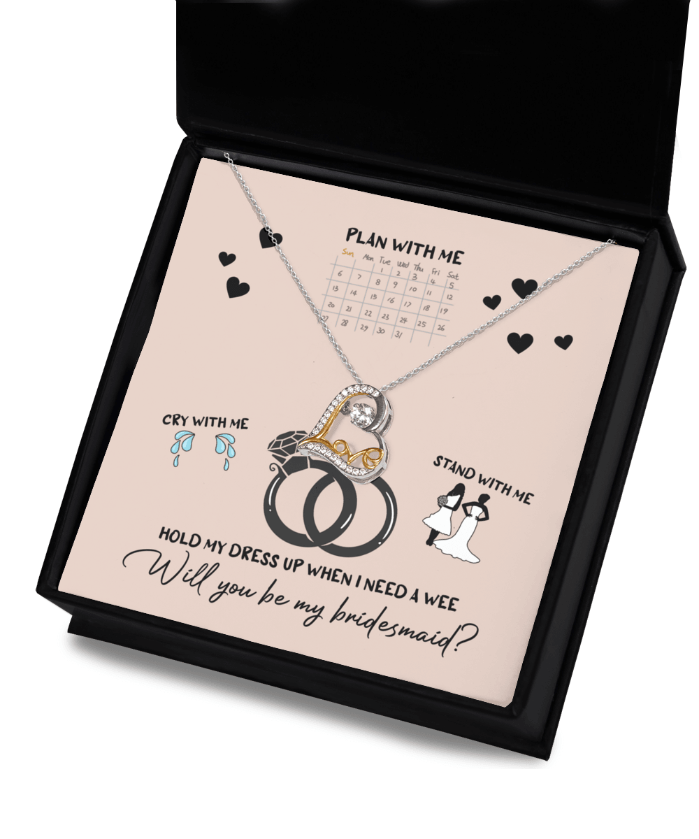 Bridesmaid Proposal Wedding Invite Will You Be My Main Witch Love Dancing Heart Pendant Necklace