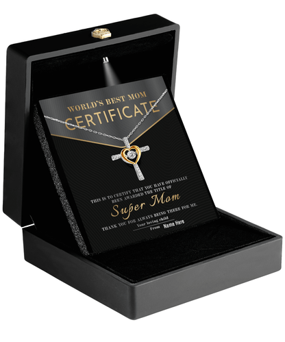 Certificate of World's Best Super Mom Cross Pendant Necklace