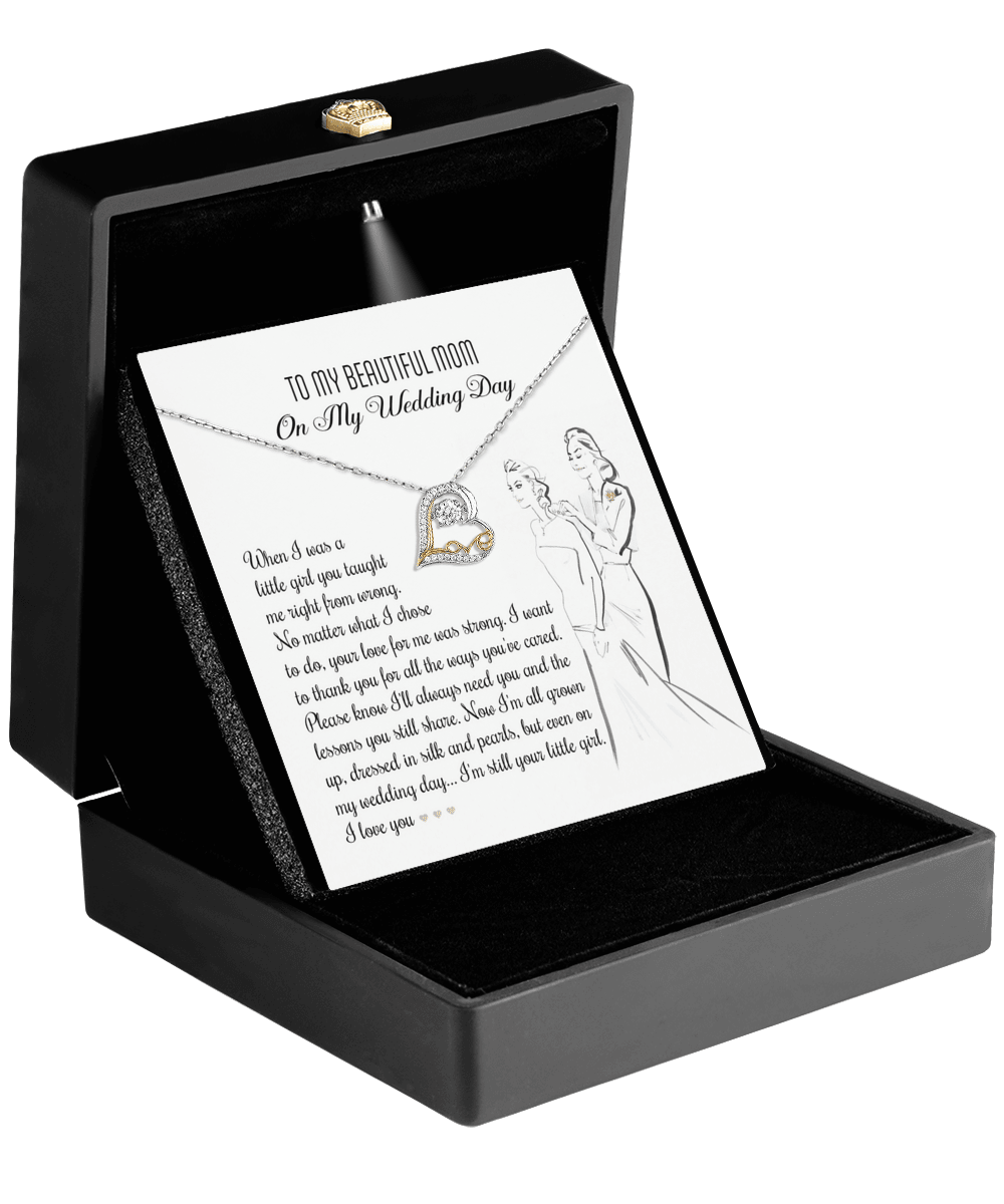 Gift for Mom Wedding Day - Always Your Little Girl Love Heart Pendant Necklace