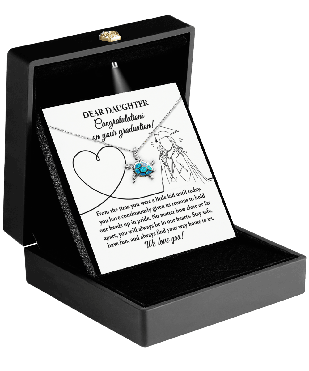 Daughter Graduation Gift Congratulations Stay Safe Have Fun Opal Turtle Pendant Necklace