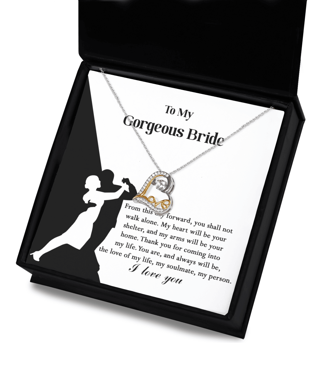 To My Gorgeous Bride on Our Wedding Day, You are the Love of My Life Love Dancing Heart Pendant Necklace