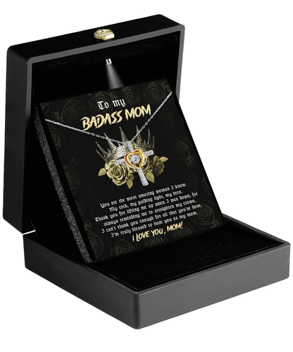 To My Badass Mom You are My Rock Cross Pendant Necklace