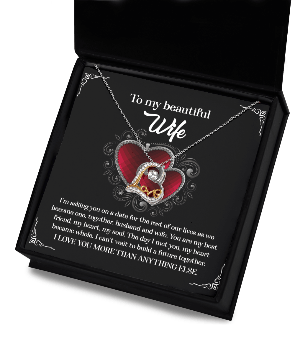 Wife Wedding Day We Become One Together Love Dancing Heart Pendant Necklace Gift for Bride from Groom