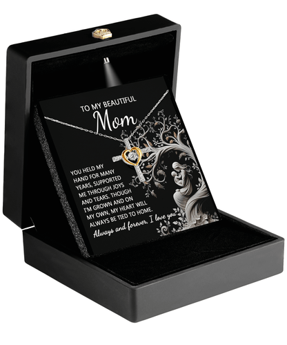 To My Beautiful Mom My Heart Will Always Be Tied to Home Cross Pendant Necklace