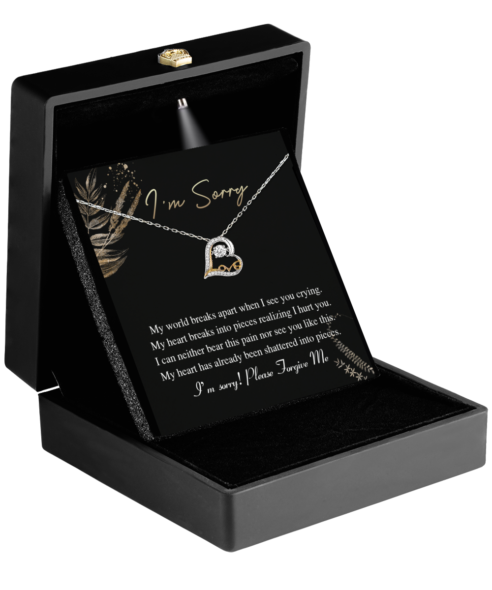 Apology Gift for Girlfriend, Wife, Soulmate - Sorry, See You Crying - Love Dancing Heart Pendant Necklace