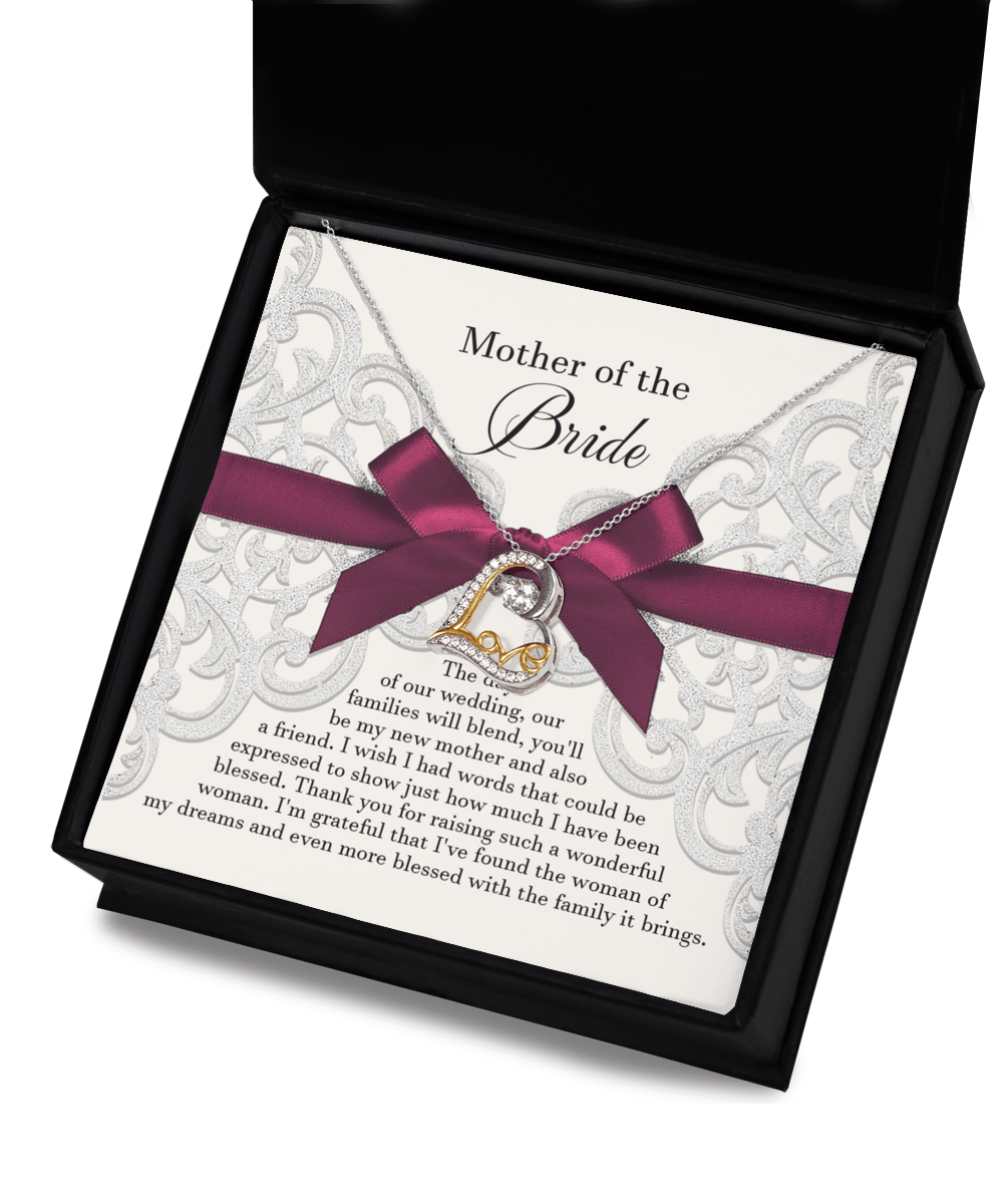 Mother of the Bride Wedding Day Gift Our Families Will Blend Love Dancing Heart Pendant Necklace