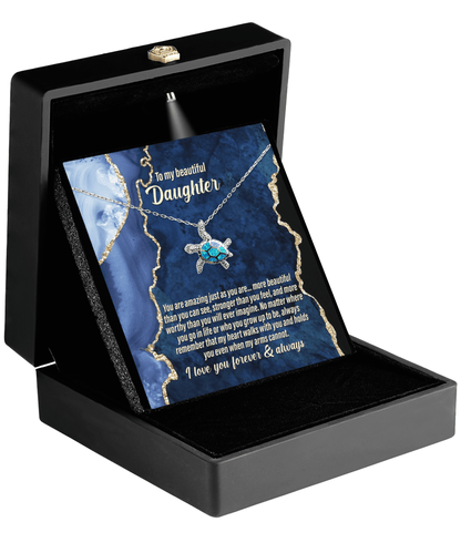 Daughter Inspirational Birthday Graduation Wedding Gift Opal Sea Turtle Pendant Necklace