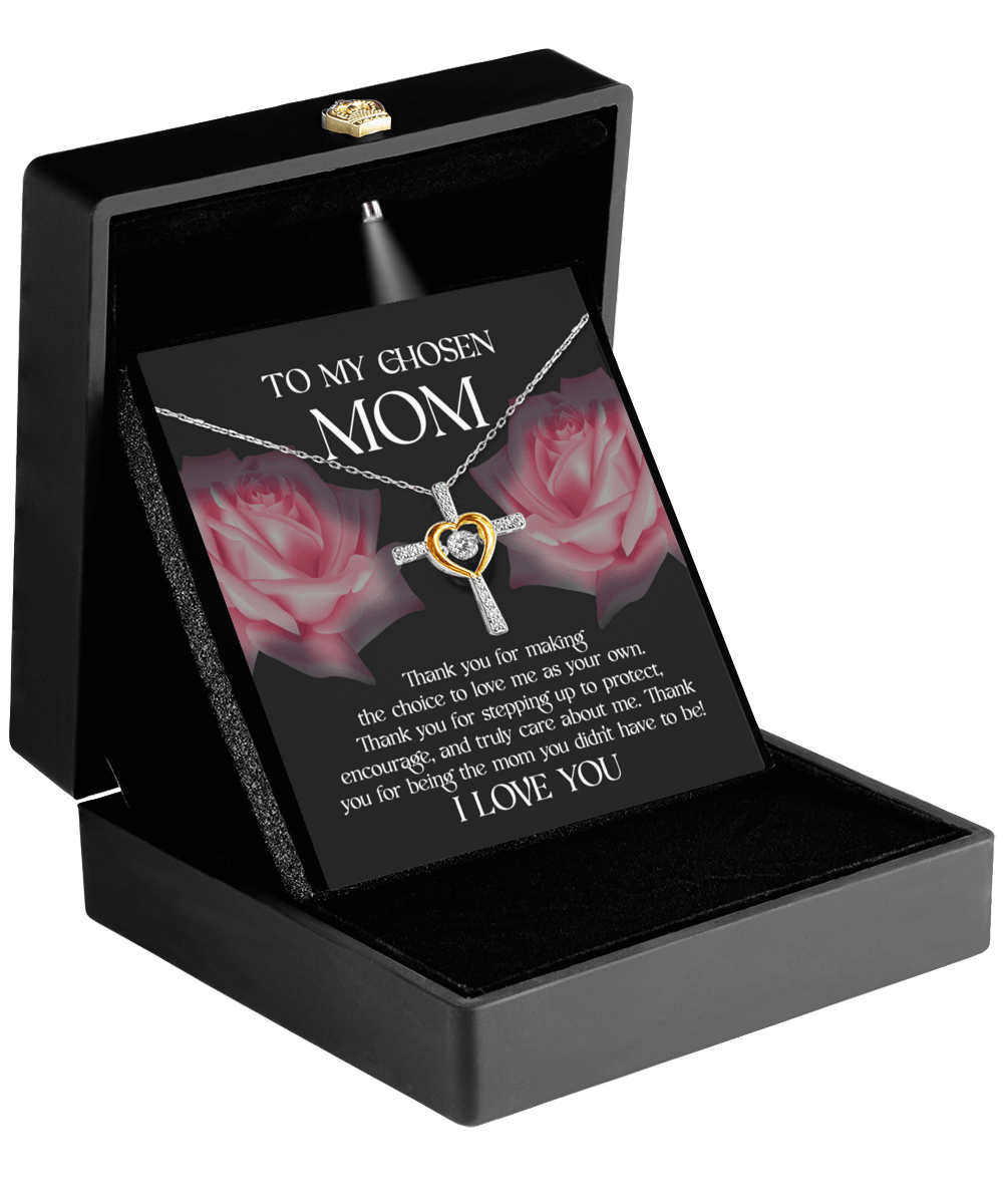 To My Chosen Bonus Mom Thank You for Stepping Up Cross Pendant Necklace