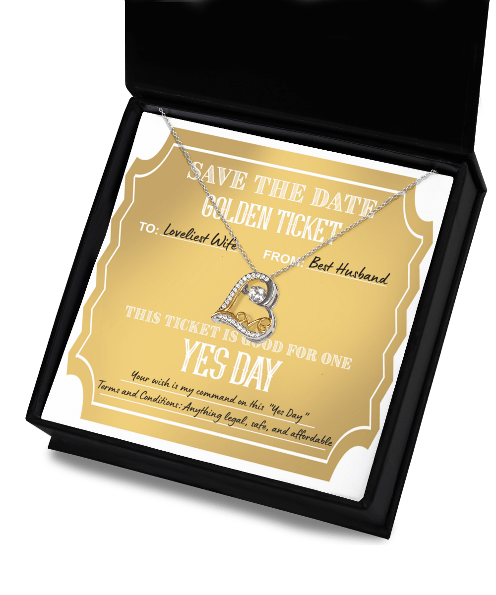 Wife Wedding Day Gift - Golden Ticket - Love Dancing Heart Pendant Necklace