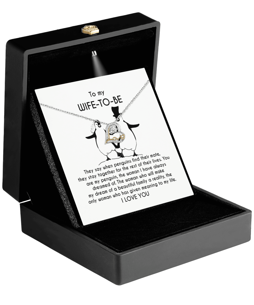 To My Wife-to-be You Are My Penguin Love Dancing Heart Pendant Necklace